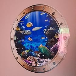 Sticker Hublot Trompe L'oeil Déco Galets Bambous - Dimensions:30x30cm