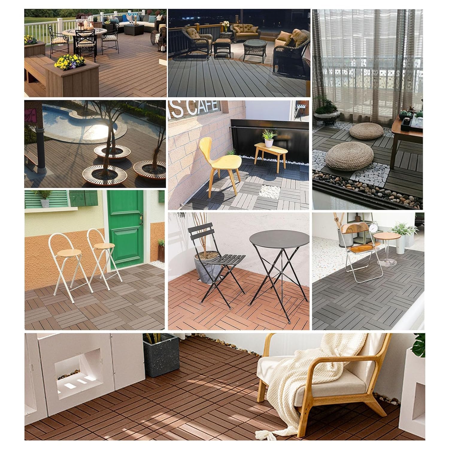Dalles et lames de terrasse en composite, 6 pièces dalles de terrasse emboîtables en bois multicolores 30x30x2 cm(Brick)