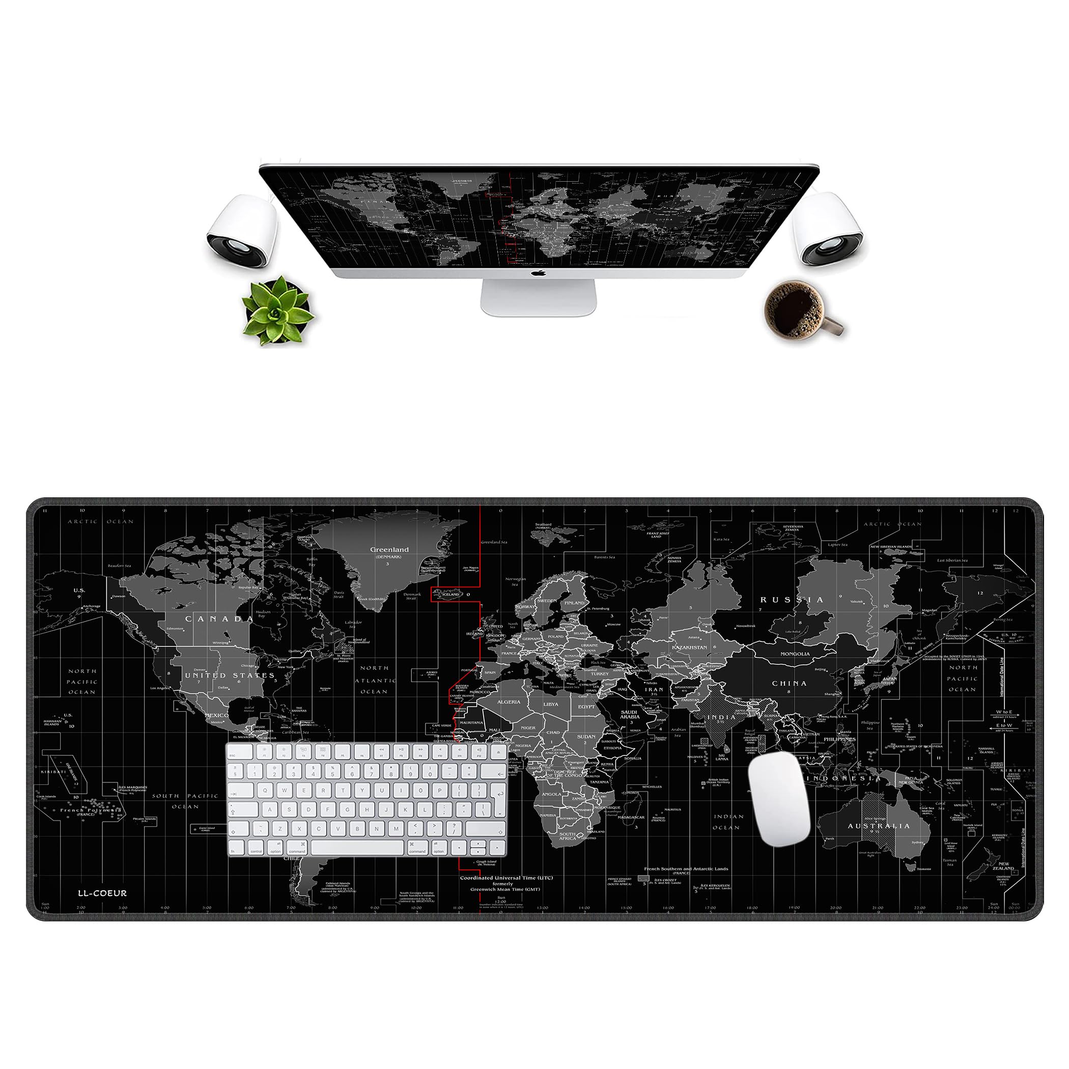 LL-COEUR XXL Gaming Tappetino per Mouse Pad Mappa del Mondo Computer Scrivania Mat (1200 x 500 x 2 mm)