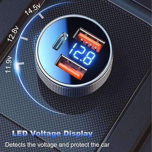 Miniatura 5 de Cargador de coche USB C de 72 W, 3 puertos 12 V cargador USB Dual QC3.0 y 36W PD adaptador de cargador de coche rápido de metal con voltímetro LED