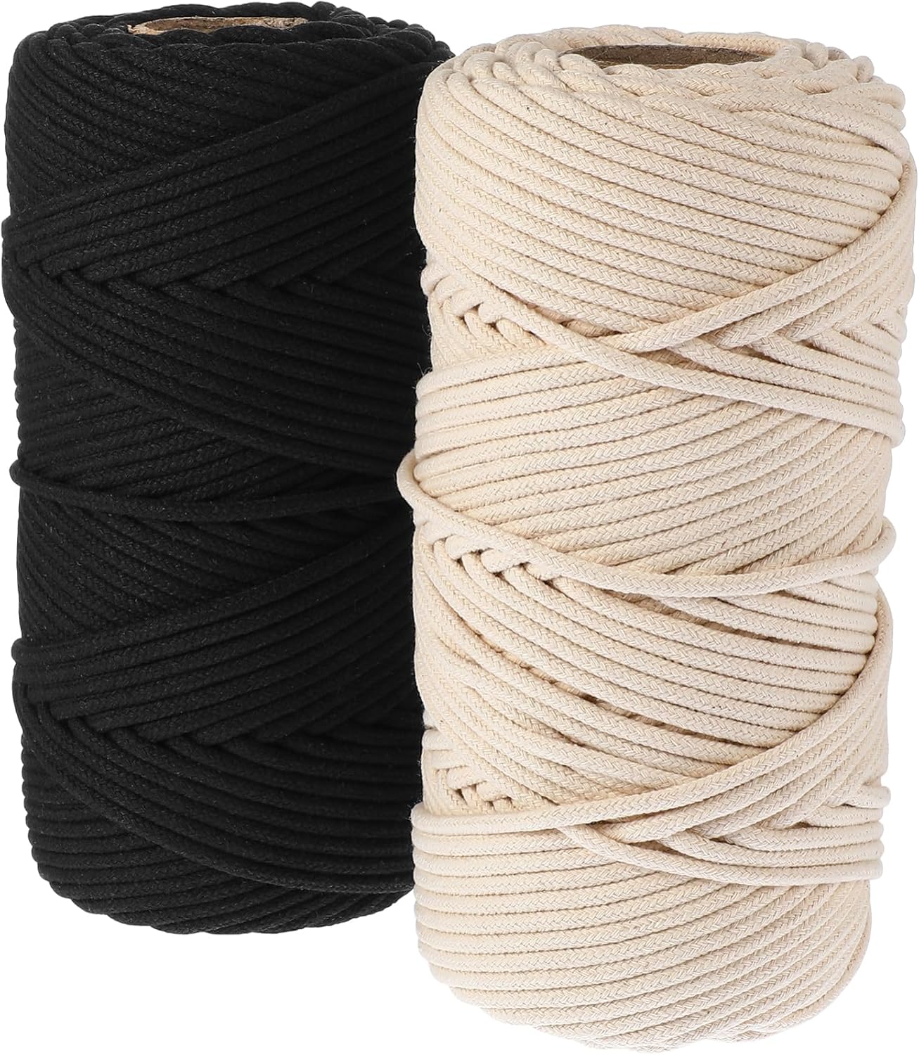 SHINEOFI 2rolls Natural Cotton Rope for Crafts Ivory Black DIY Macrame Binding and Trussing Versatile Twisted Cotton Cord for Home Decor Projects