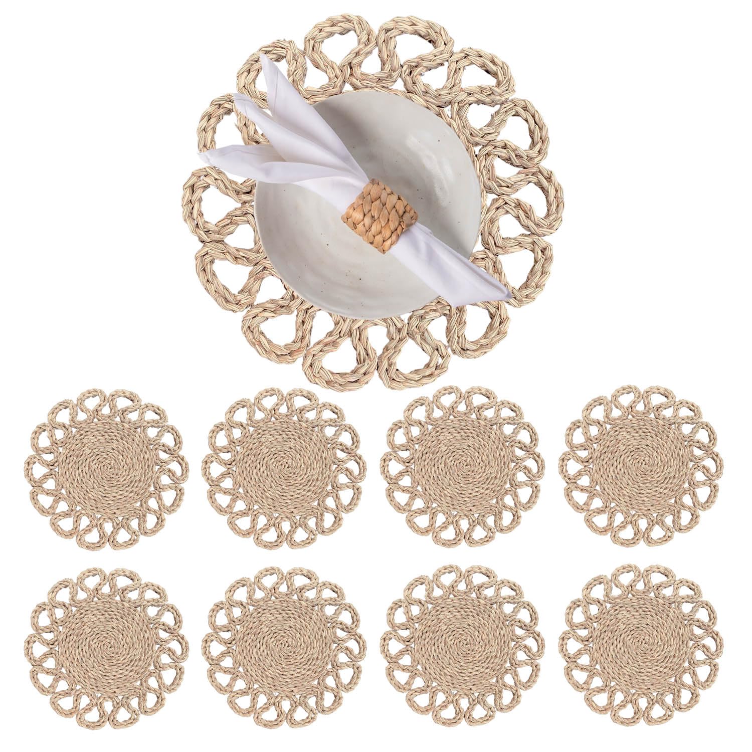13.8" Set of 8 Round Seagrass Placemats by Laquedecraft