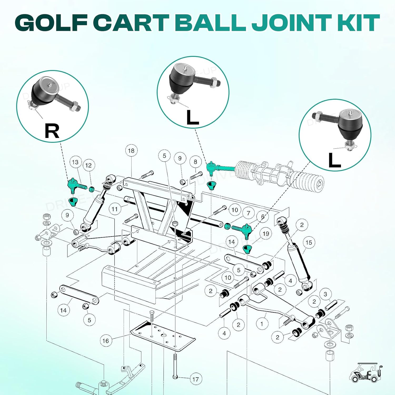 Ball Joint Kit,Set of (3) Tie Rod End with grease fitting Fits for Club Car DS Golf Carts (1976-2008)