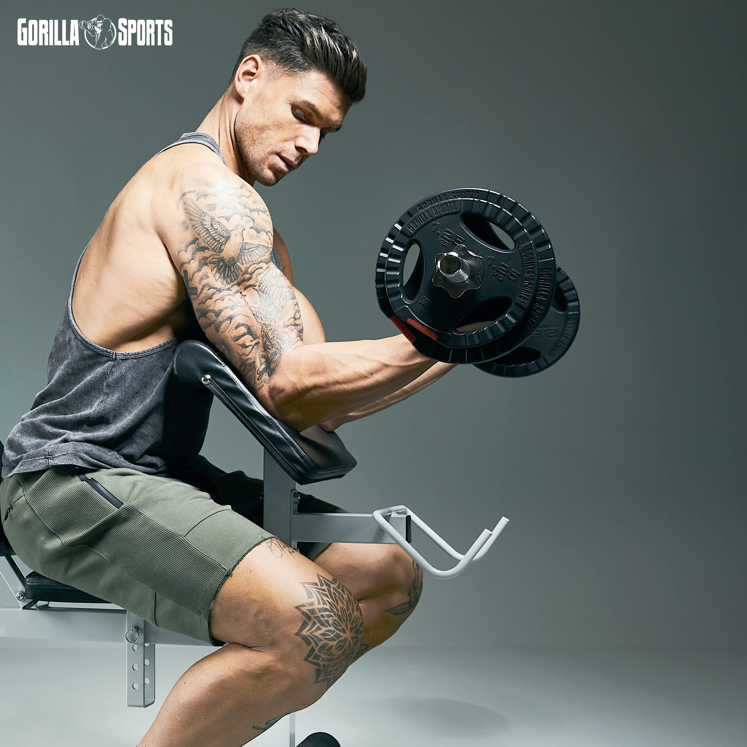 GORILLA SPORTS® Set Bilanciere e Manubri 100 kg - Standard o Gripper, Foro 30/31 mm, Bilanciere da Palestra 170 cm, Barra EZ 120 cm, Manubri Regolabili 35 cm, Set Pesi con Dischi