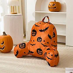 Luxudecor Travesseiro de leitura de Halloween para sentar na cama, travesseiro de encosto com braços e apoio para as costas para adultos, travesseiro de leitura de cama com capa de microfibra de