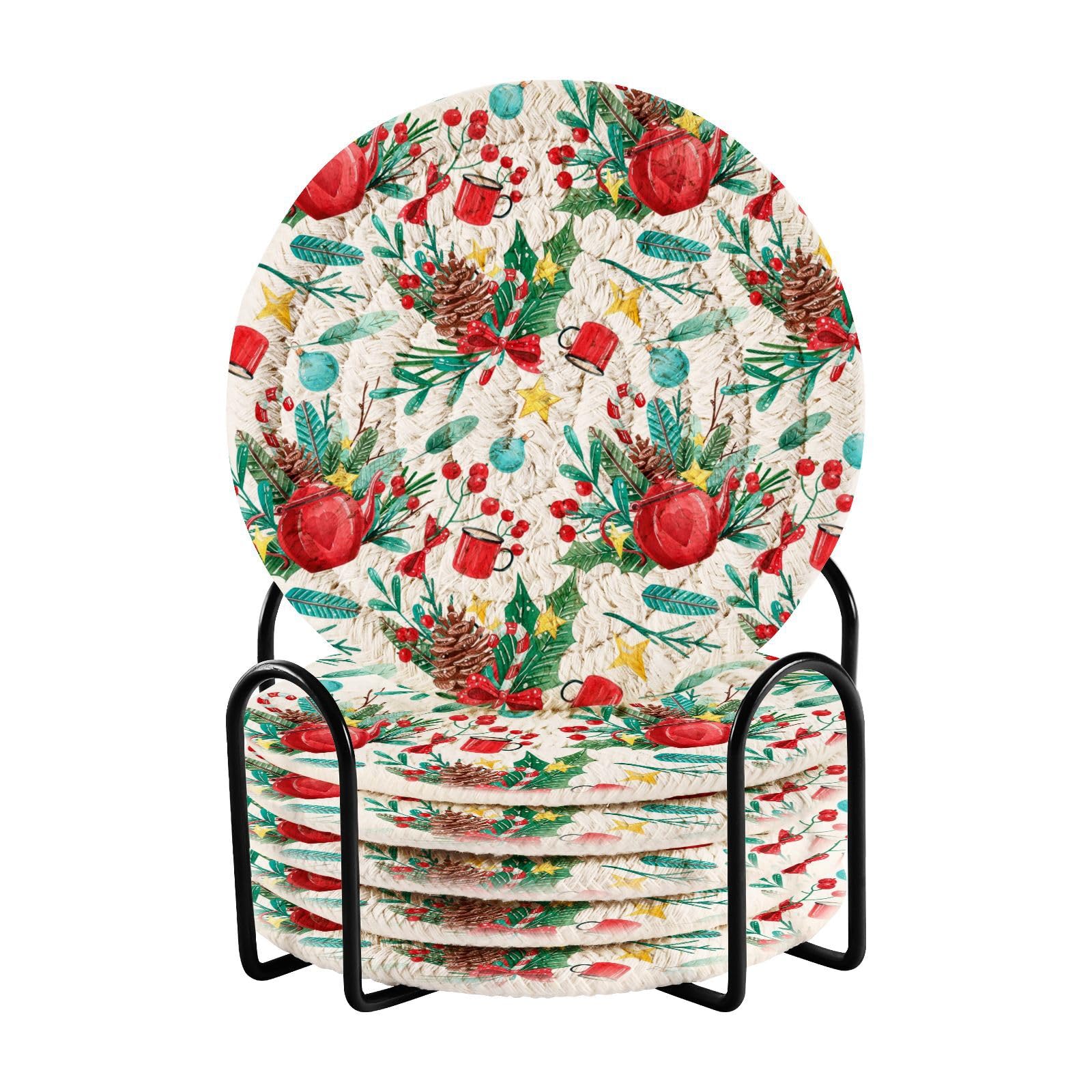 Dessous De Verre De Noël - Lot De 6 - Motif Renne Rouge Pour Décorer Votre Table De Fête