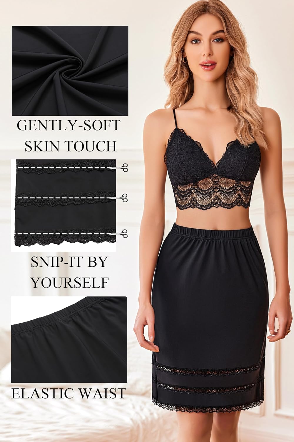 Avidlove Half Slips for Women Underskirt Dress Extender Lace Trim Knee Length Short Skirt - Image 3