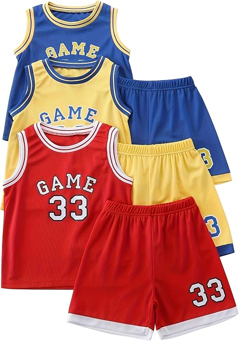 2 or 6 Piece Kids Boys Basketball Jersey Set Youth Letters Printed Lightweight Basketball Tank Top and Track Shorts