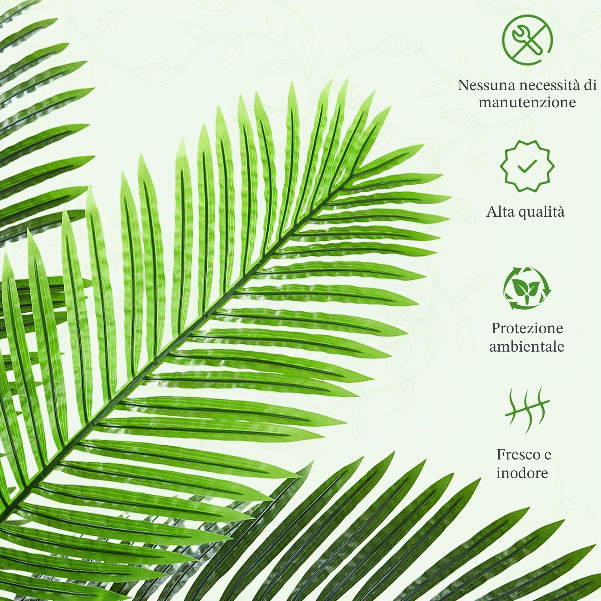Palma Artificiale Arnusa in Vaso Bianco 180 cm, Pianta Artificiale Areca per Interni, Albero Artificiale Decorativo Verde per il Soggiorno, il Balcone, la Camera da Letto e l'Ufficio
