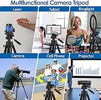 Vista 2 de Trípode de cámara de 75 pulgadas, soporte de cámara de aluminio resistente para teléfono iPad, trípode de viaje con/bolsa de transporte/soporte
