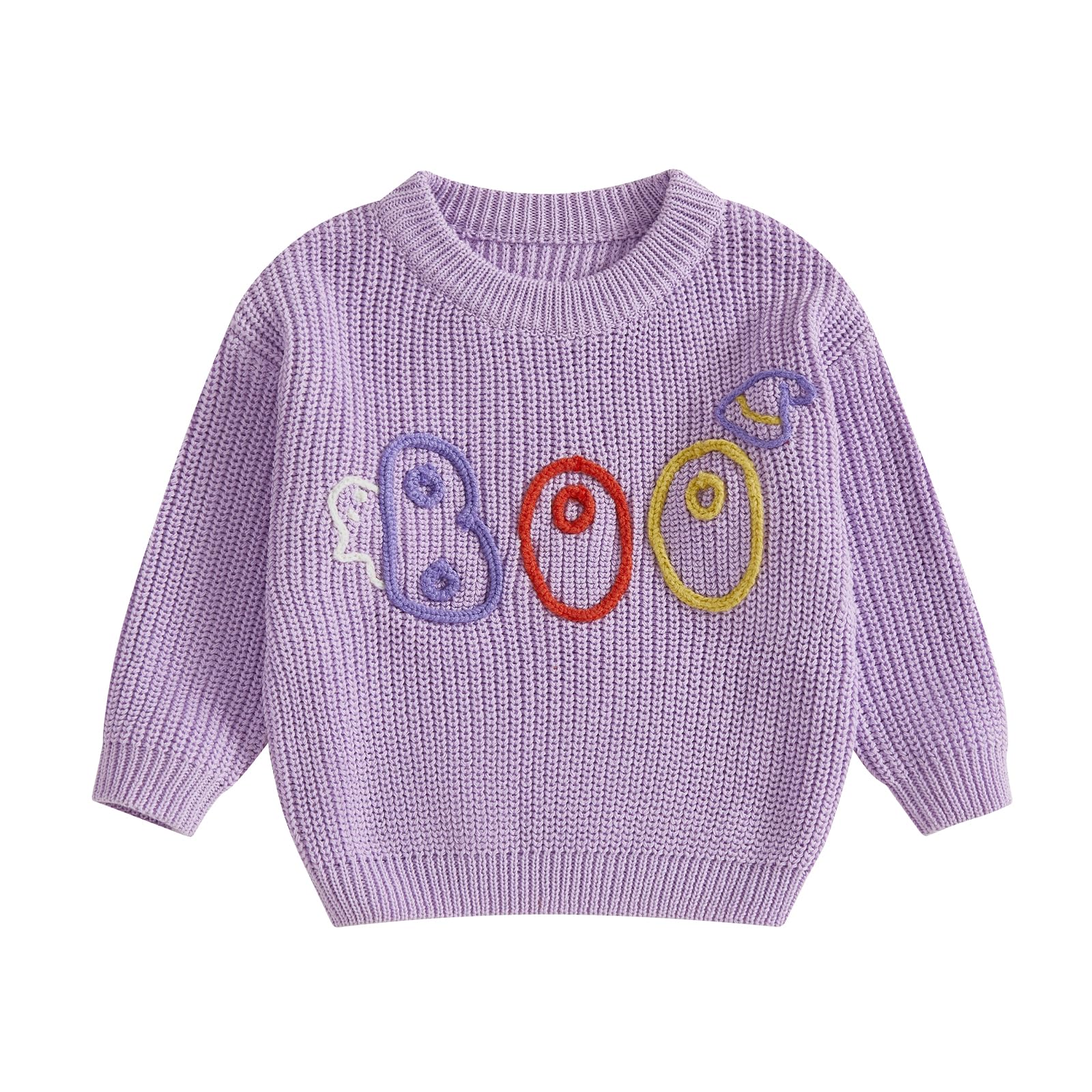 Toddler Baby Halloween Outfit Ghost Knit Sweater Long Sleeve Sweatshirt Kids Boys Girls Warm Fall Winter Clothes (Purple, 9-12 Months)