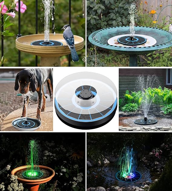 Yzert Solar Fountain Glass, 3.5W 2200mAh, Colorful Lights, Bird Bath | Floating Solar Water Fountain Blue Panel,for Garden, Pond, Pool, Outdoor