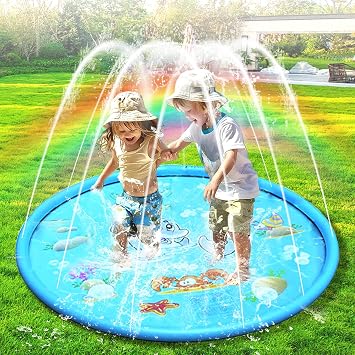 LURNODY Tapis Rafraîchissant à Jets d'Eau et Motifs Marins Splash Pad (100 cm)