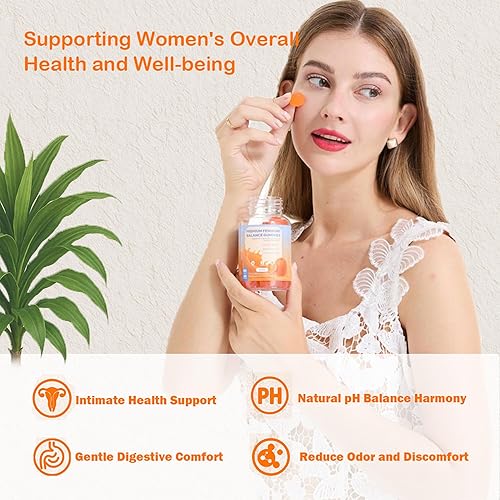 Miniatura 8 de Gomitas de equilibrio femenino prémium Probiótico para el equilibrio del pH y el control de olores para la salud vaginal, sabor natural a naranja