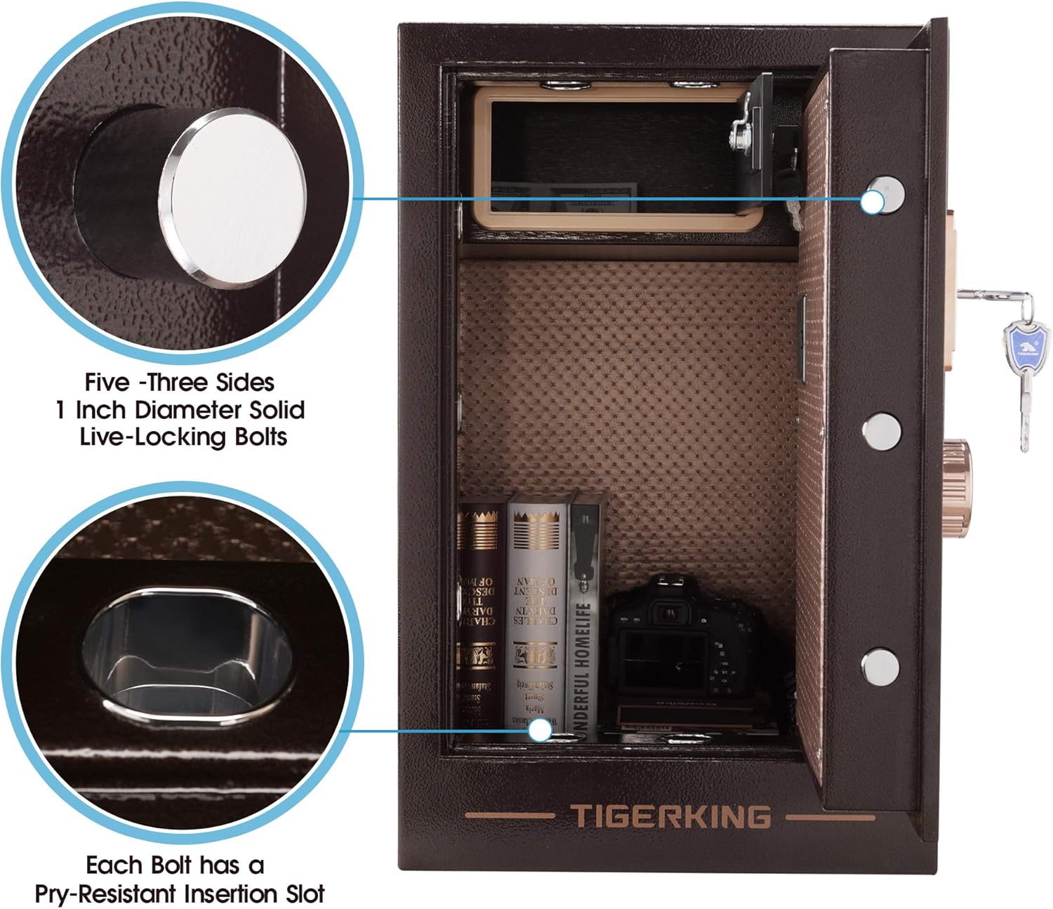 TIGERKING Burglary Digital Security Safe Box for Home Office Double Safety Key Lock and Password Safes 3.47 Cubic Feet - - 