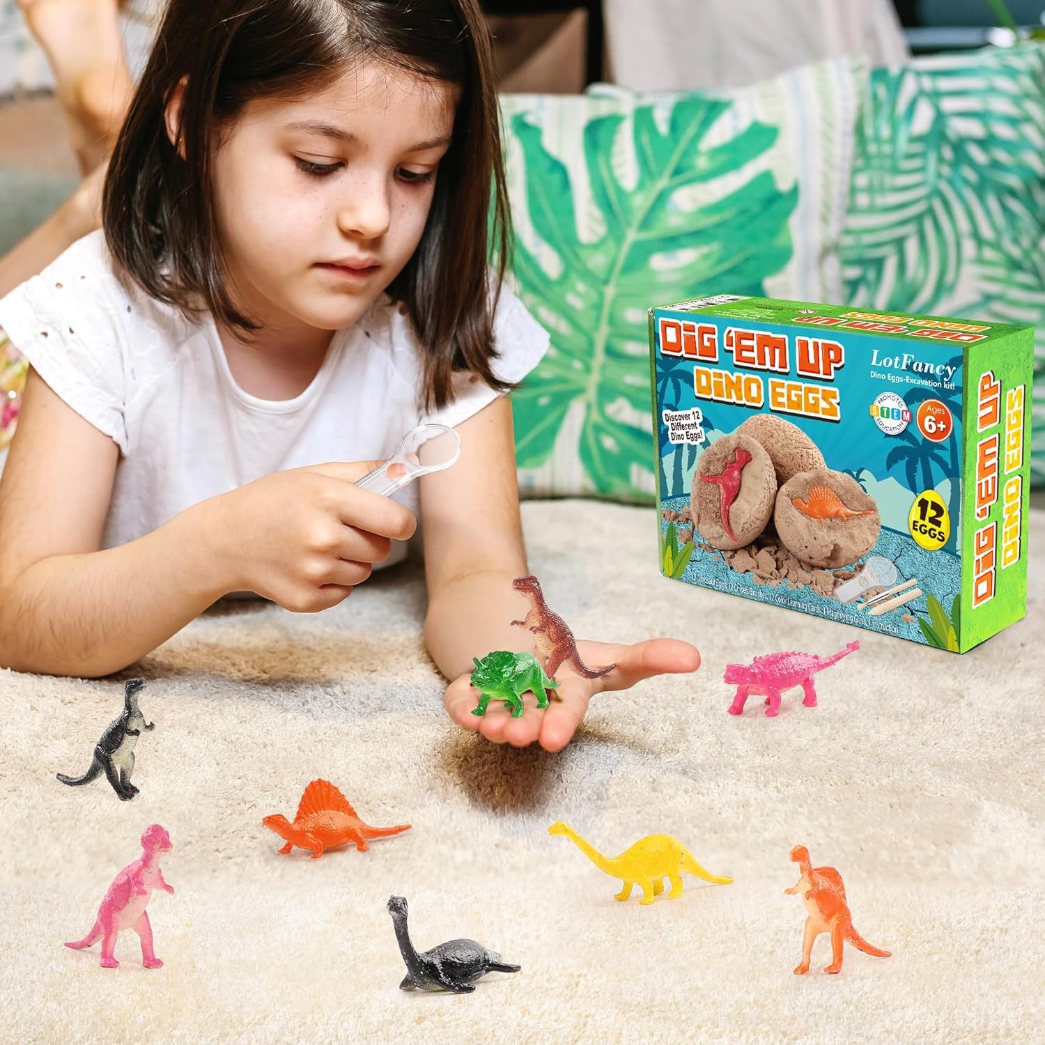 LotFancy Kit Scavo Dinosauri per Bambini, 12 Uova Dinosauro da Scavare, Archeologia Set, Regalo Educativo per Bambini e Bambine dai 6 Anni