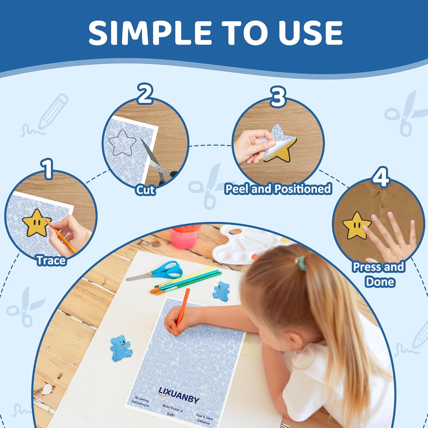 Magic Patch Adhesive, Double-Sided Patch Magic Stickers Washable for Girl Guides and Boy Scouts Brownie, Clothing Patches, Fabric, Cut to Size, No Iron or Sew Required (8 Pack)