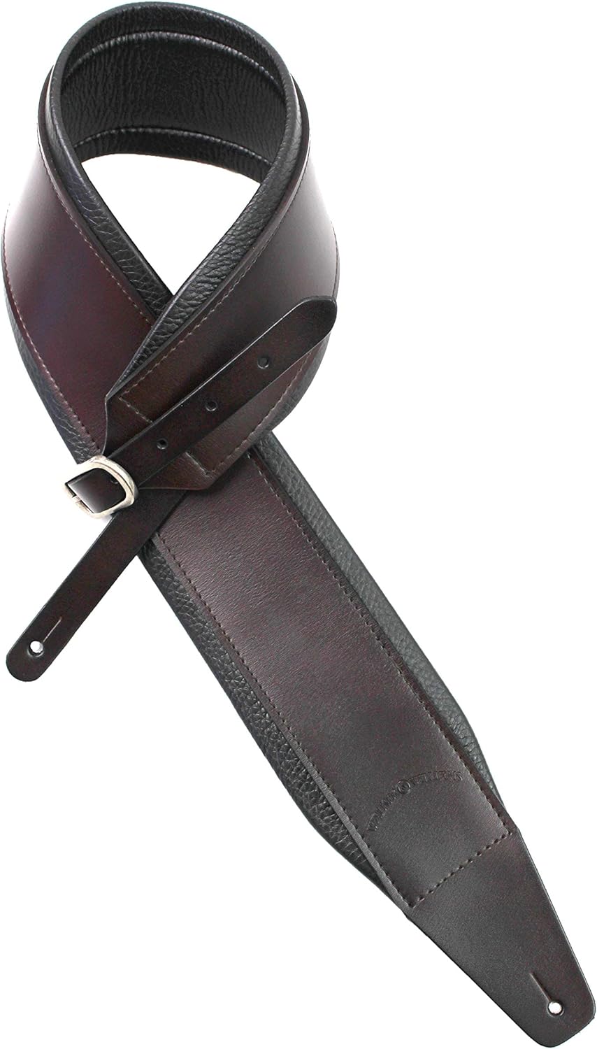 Walker & Williams FPB-05 Pro Series Hickory Brown Premium Grain Leather Guitar Strap With Aged Chrome Buckle For Acoustic, Electric, And Bass Guitars