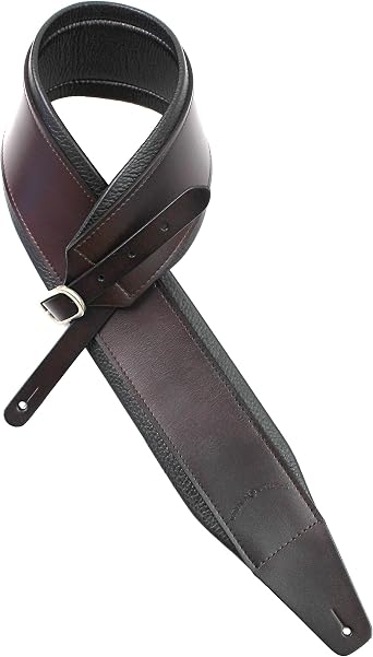 Walker & Williams FPB-05 Pro Series Hickory Brown Premium Grain Leather Guitar Strap With Aged Chrome Buckle For Acoustic, Electric, And Bass Guitars