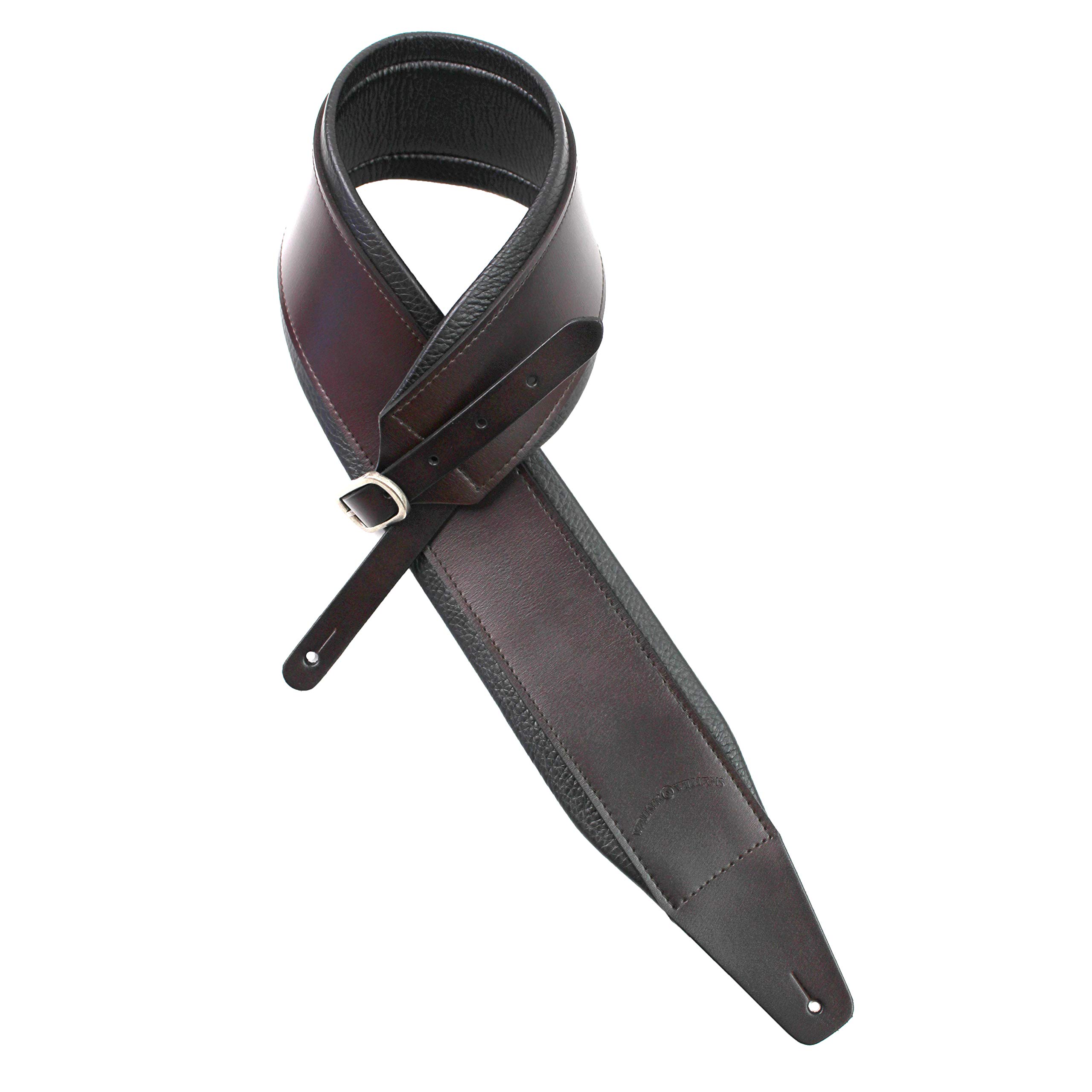 Walker & Williams FPB-05 Pro Series Hickory Brown Premium Grain Leather Guitar Strap With Aged Chrome Buckle For Acoustic, Electric, And Bass Guitars