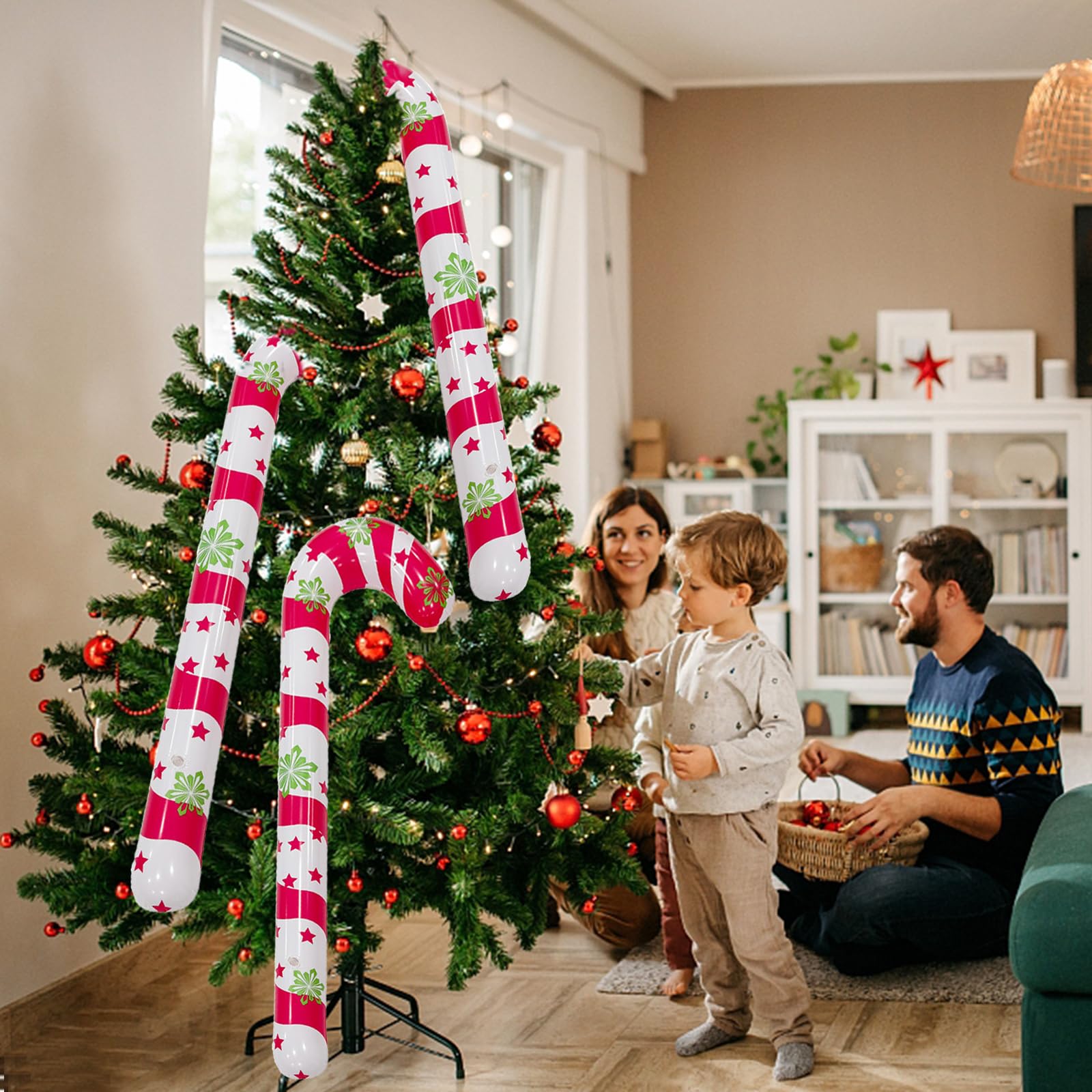 3 Piezas Bastón De Caramelo Inflable, De Bastones de Caramelo inflables, Hinchable Bastón Caramelos -Rojo Blanco Bastón Caramelo con Patrón Copo, Decoracion Navidad Decoracion Al Aire Libre Decoración