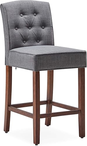 Miniatura 7 de BELLEZE Juego de 2 taburetes de bar para isla de cocina, modernos taburetes de bar tapizados con botones, sillas de isla con respaldo alto, sillas