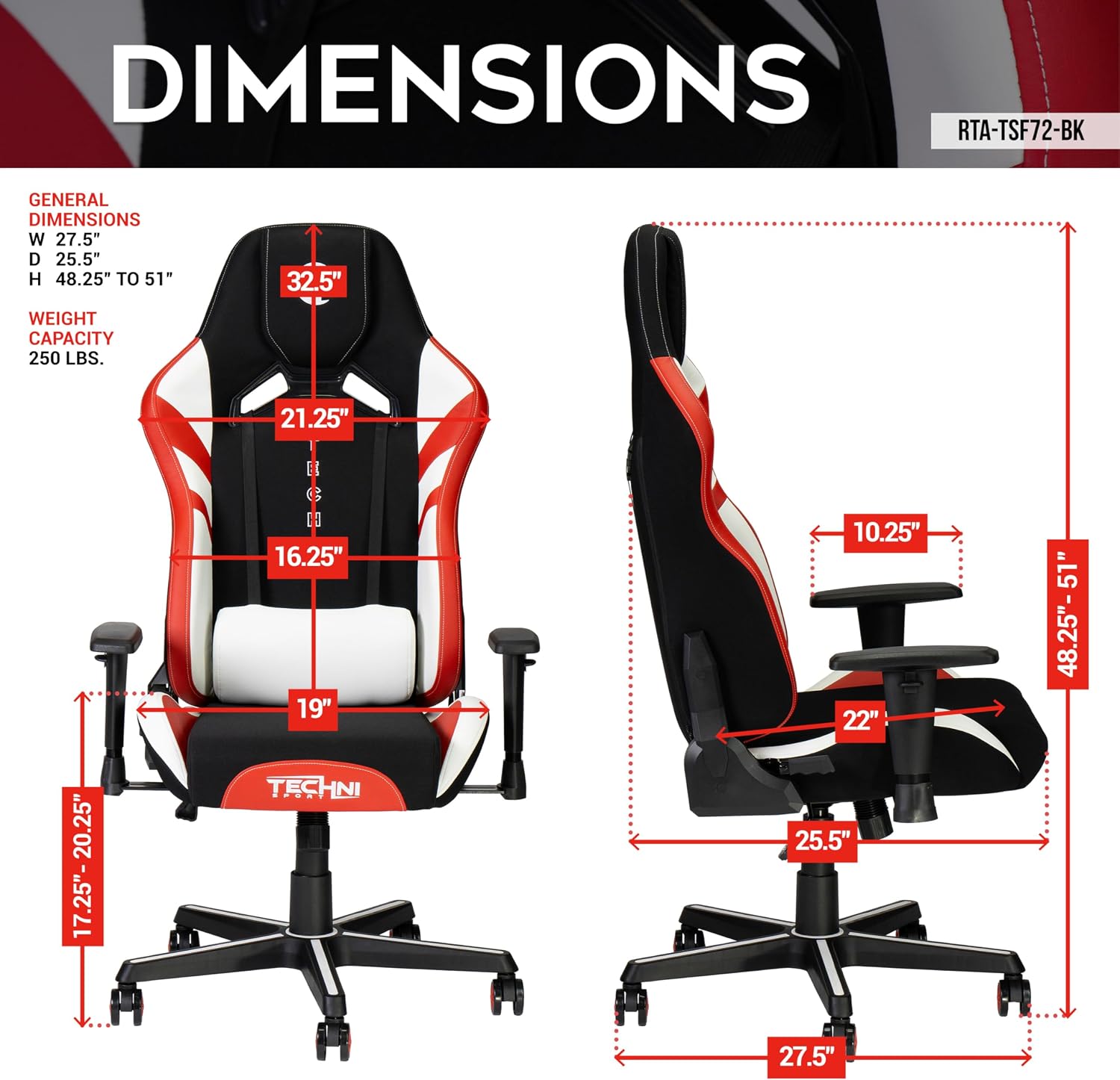 Techni Sport Black Echo 2.0 Fabric Gaming Chair