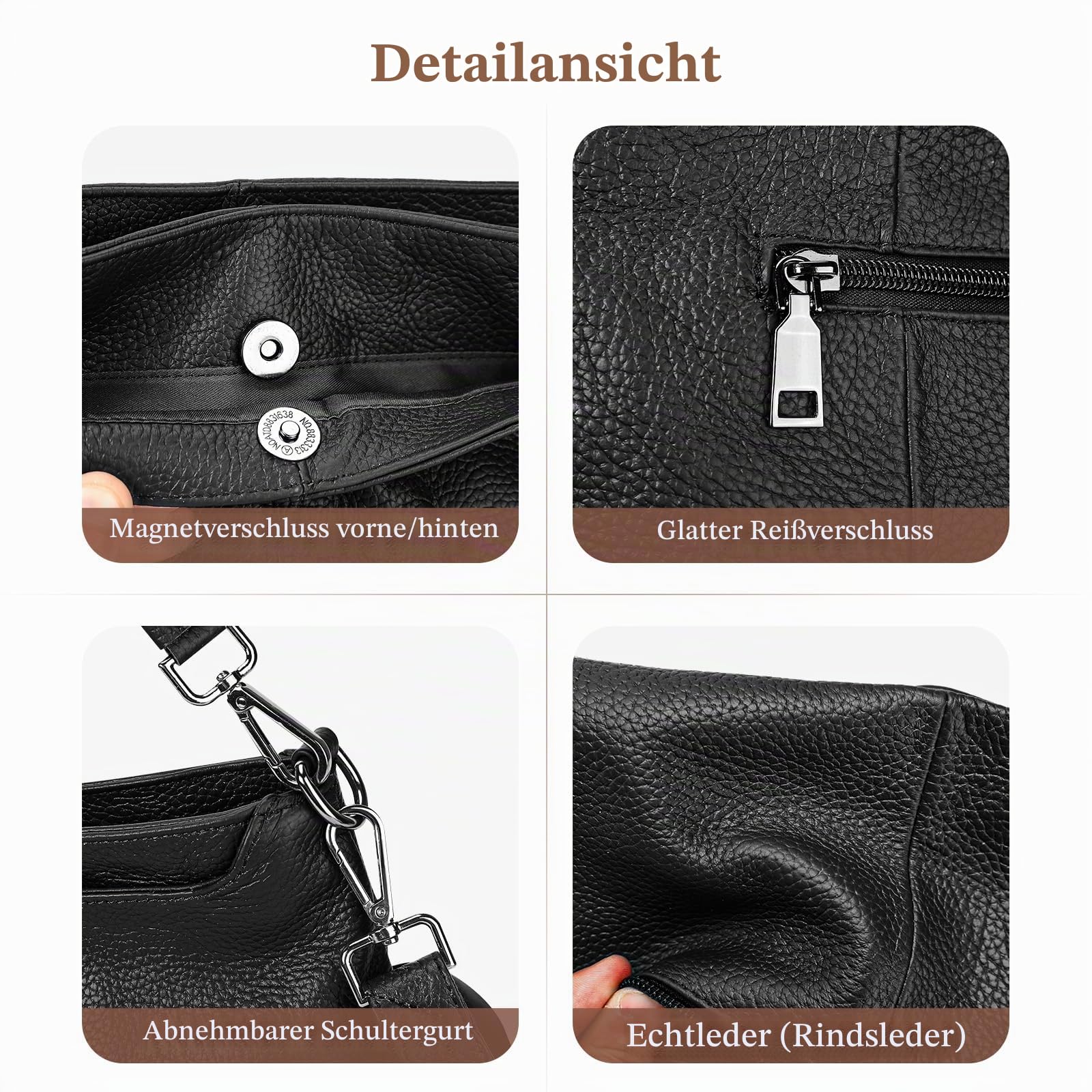 BAIGIO Damen Handtasche Mittelgroß Echtleder Umhängetasche Crossbody Bag