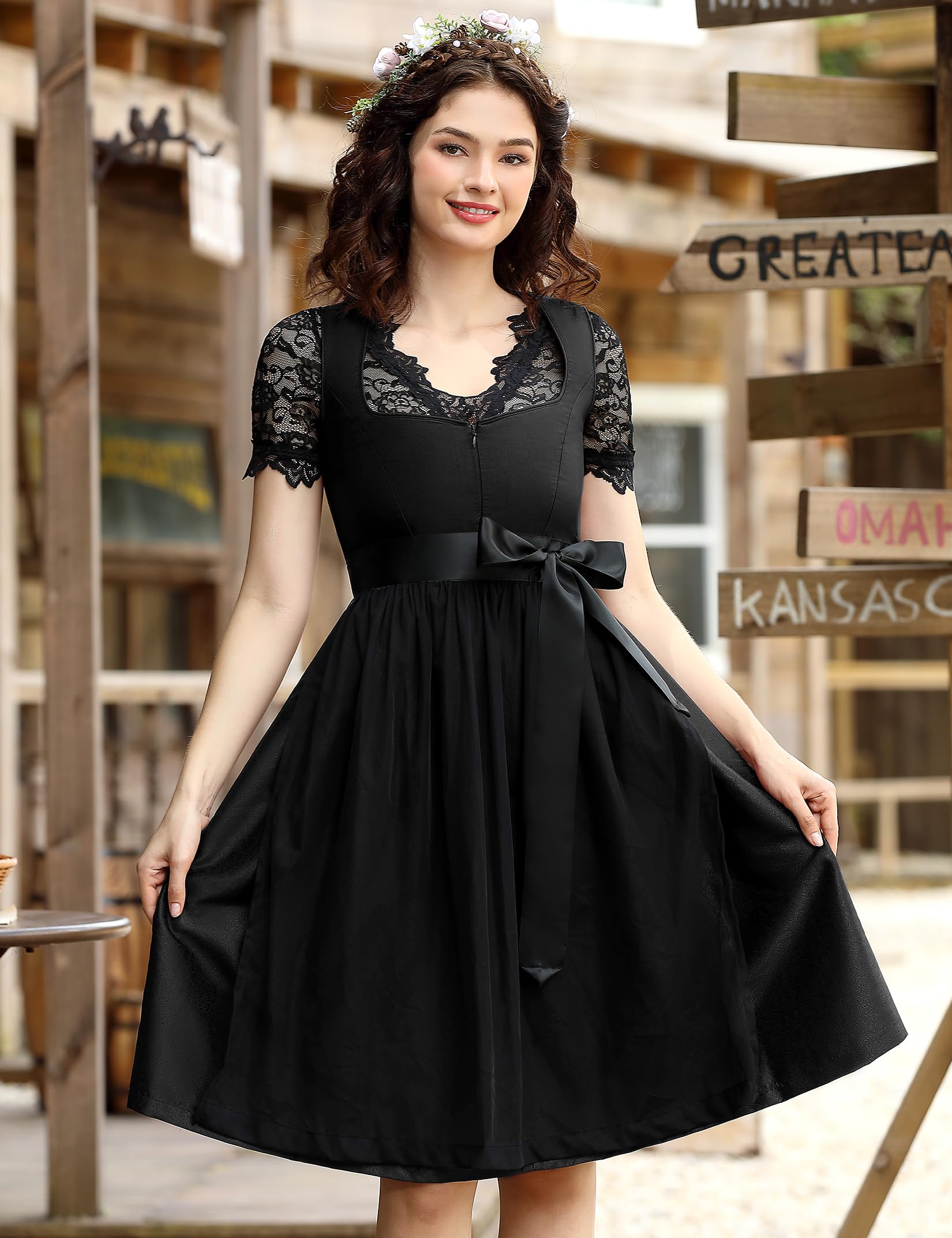 Dirndl Damen Midi Trachtenkleid 3tlg. Trachtenmode Trachtenrock Kleid Dirndlbluse DirndlschüRze für Oktoberfest Von Gr.34-48