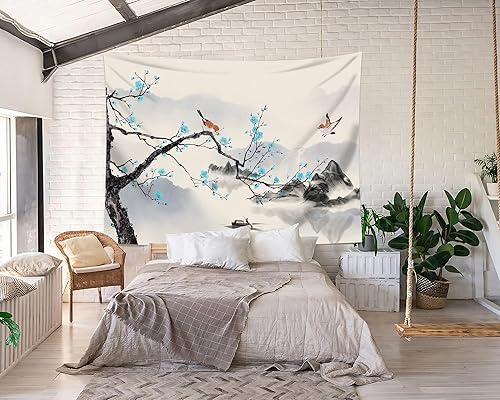 Miniatura 2 de QGHOT Tapiz japonés asiático para hombre, tapiz de acuarela para colgar en la pared, tapiz calmante de pared, tapiz de paisaje de montaña, tapiz de