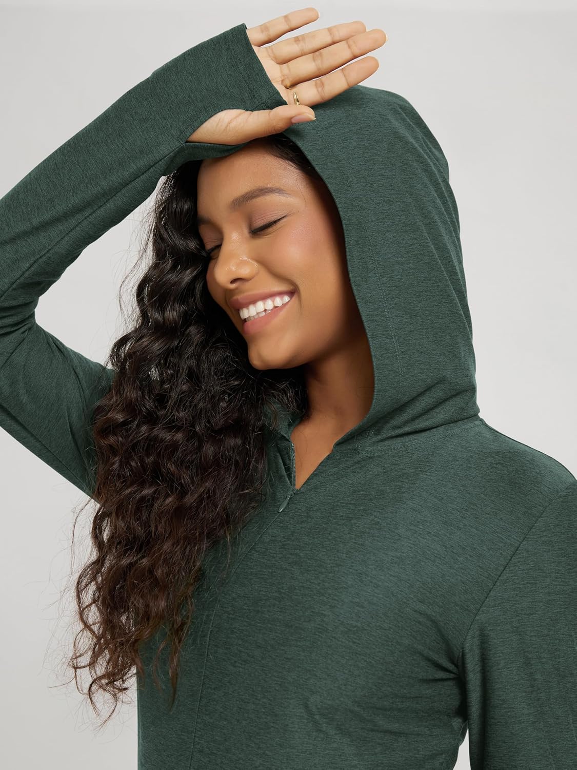 ODODOS Women's Slim Half-Zip Hoodie - Ultra Soft odSTRATUM Tech Pullover UPF 50+ Long Sleeve Crop Top with Thumb Hole - Image 5