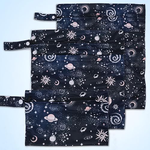 Miniatura 2 de 3 bolsas para pañales de tela para bebé, impermeables, reutilizables, con 2 bolsillos con cremallera y asa, bolsas de lavandería lavables para