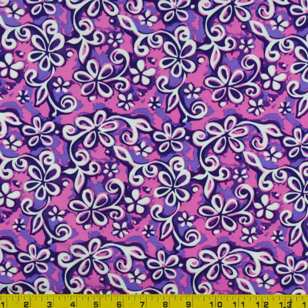 Floral Swirl Purple Print - 58-60" Wide Nylon Lycra Swimwear/Activewear Fabric By The Yard
