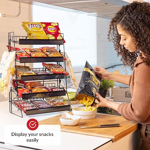 Miniatura 7 de Estante de exhibición de dulces ODOXIA  Organizador de aperitivos para mostrador para tiendas y oficinas  Soporte para patatas fritas y snacks para