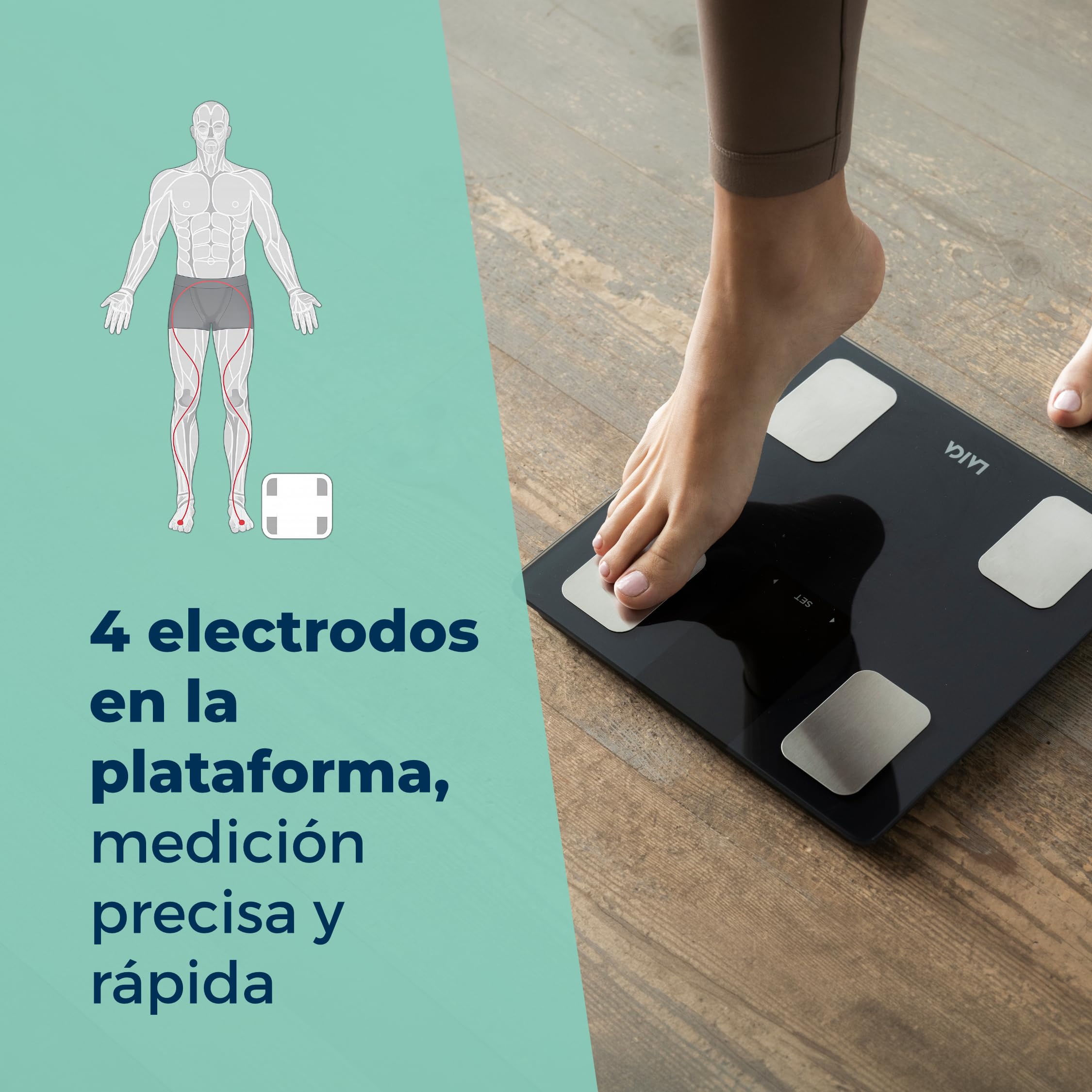 LAICA PS7132 Báscula Inteligente Bioimpedancia - 4 Electrodos, Negra