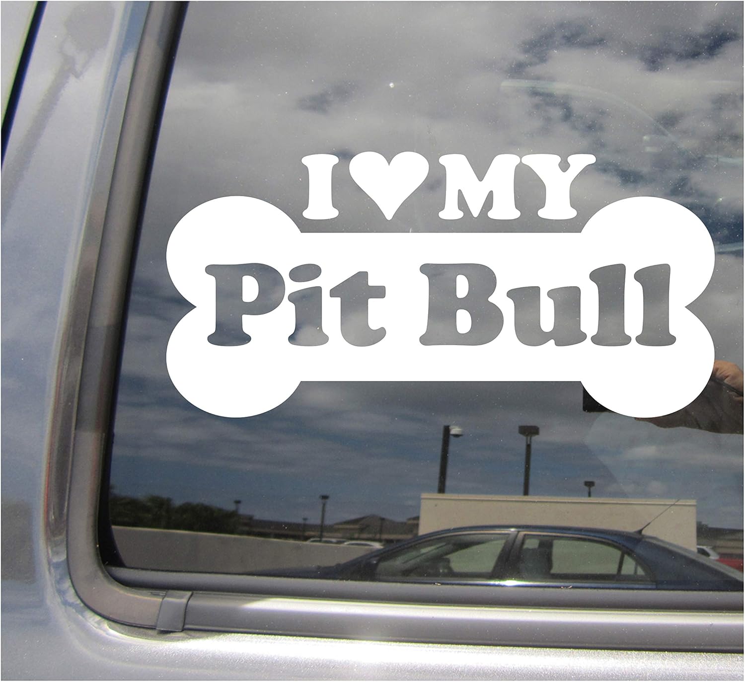 I Heart Love My Pit Bull - Dog Bone American Staffordshire Terrier Purebred Breed Cars Trucks Moped Helmet Hard Hat Surfboard Auto Automotive Craft Laptop Vinyl Decal Store Window Wall Sticker 13057