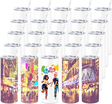 25 Pack Sublimation Tumblers 30 oz Skinny Straight Stainless Steel 30 oz Sublimation Tumblers Bulk with Lids and Straws Double Wall Insulated White Sublimation Tumbler Blank