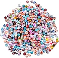 Vista 7 de Hicarer 500 Pcs 8 mm Beads Bulk Acrylic Craft Beads for Jewelry Making Small Ink Pattern Crafts for Bracelet and Necklaces Women Supplies