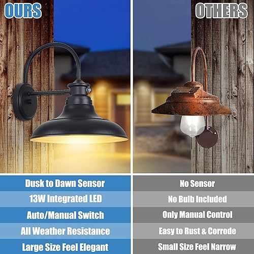 Miniatura 7 de Luces LED de granero para exteriores del atardecer al amanecer, 2 paquetes de luces exteriores de cuello de cisne de granja, montaje en pared, luces