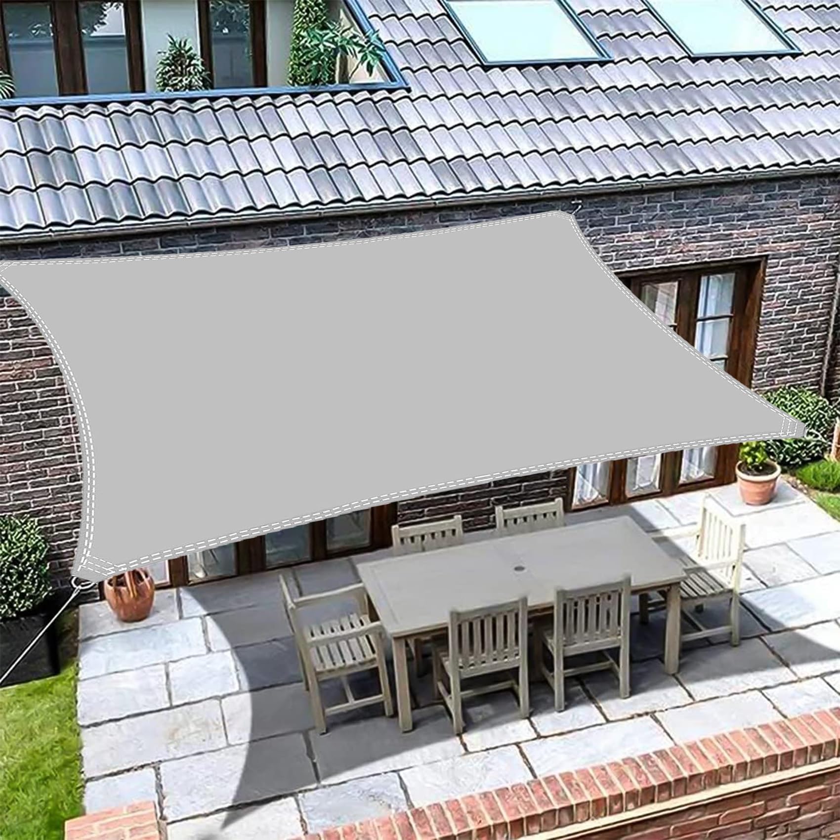 Tenda Da Sole Rettangolare 2x3.5m Impermeabile - Grigio Chiaro Per Giardino