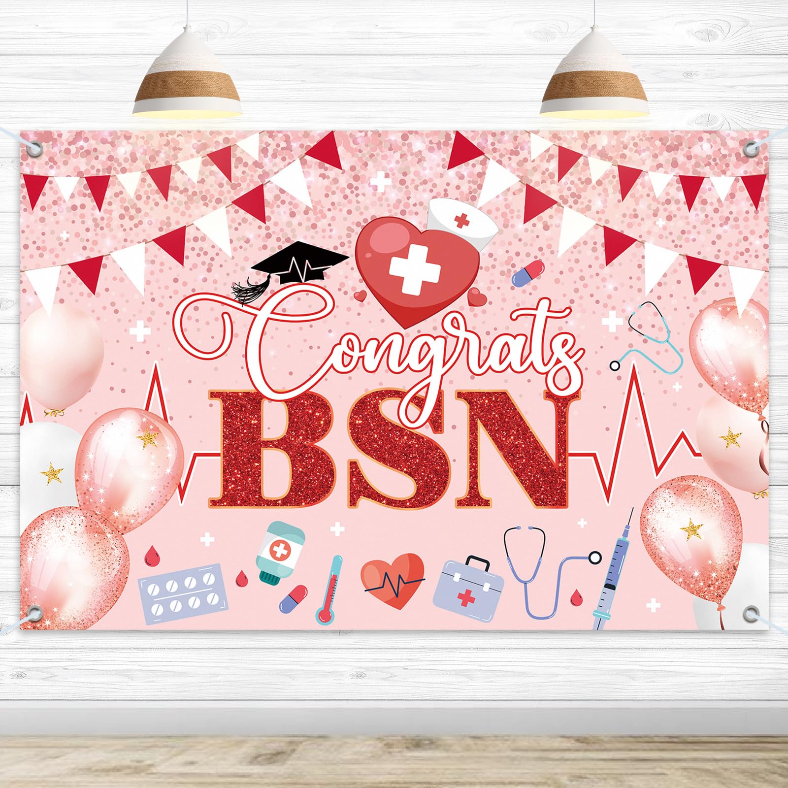 Photo 1 of 2026 BSN Backdrop Banner,Congrats Nurse Photography Backdrop Supplies,Nursing Grad Party Decorations,Medical School Graduation Photo Booth Props 6x4ft