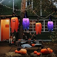 Vista 2 de Decoración de BokingOne de Halloween, 2 piezas de sombreros grandes de bruja fantasma iluminados para Halloween, adornos de fantasma colgantes