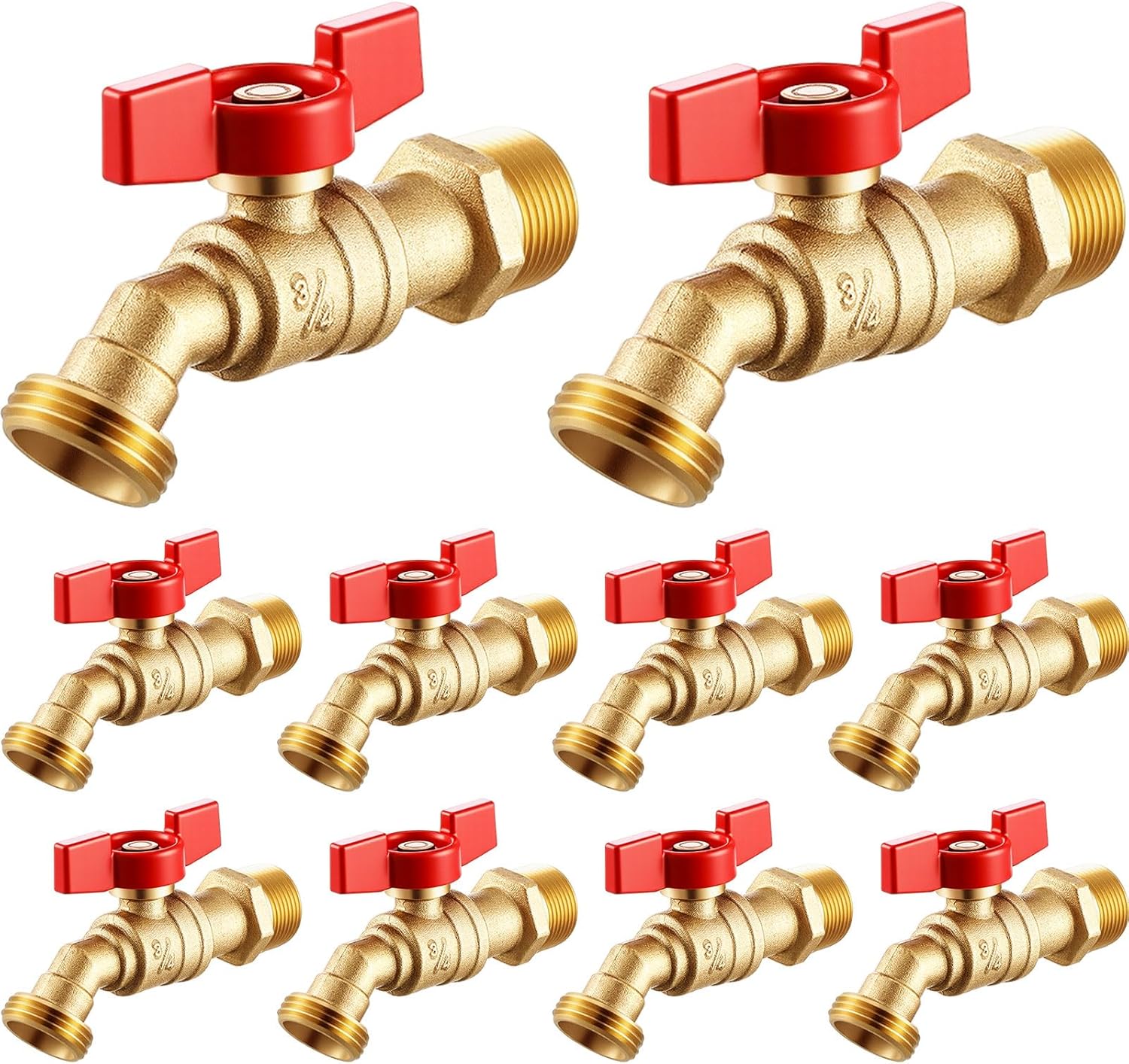 VIHOSE 10 Pack Male Hose Bib Mip, 3/4" Mip x 3/4" Mht, 1/4 Turn Outdoor Brass Water Hose Spigot Heavy Duty Faucet Shut off Valve for Garden Patio Outdoor(Red)