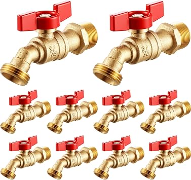 VIHOSE 10 Pack Male Hose Bib Mip, 3/4" Mip x 3/4" Mht, 1/4 Turn Outdoor Brass Water Hose Spigot Heavy Duty Faucet Shut off Valve for Garden Patio OutdoorRed
