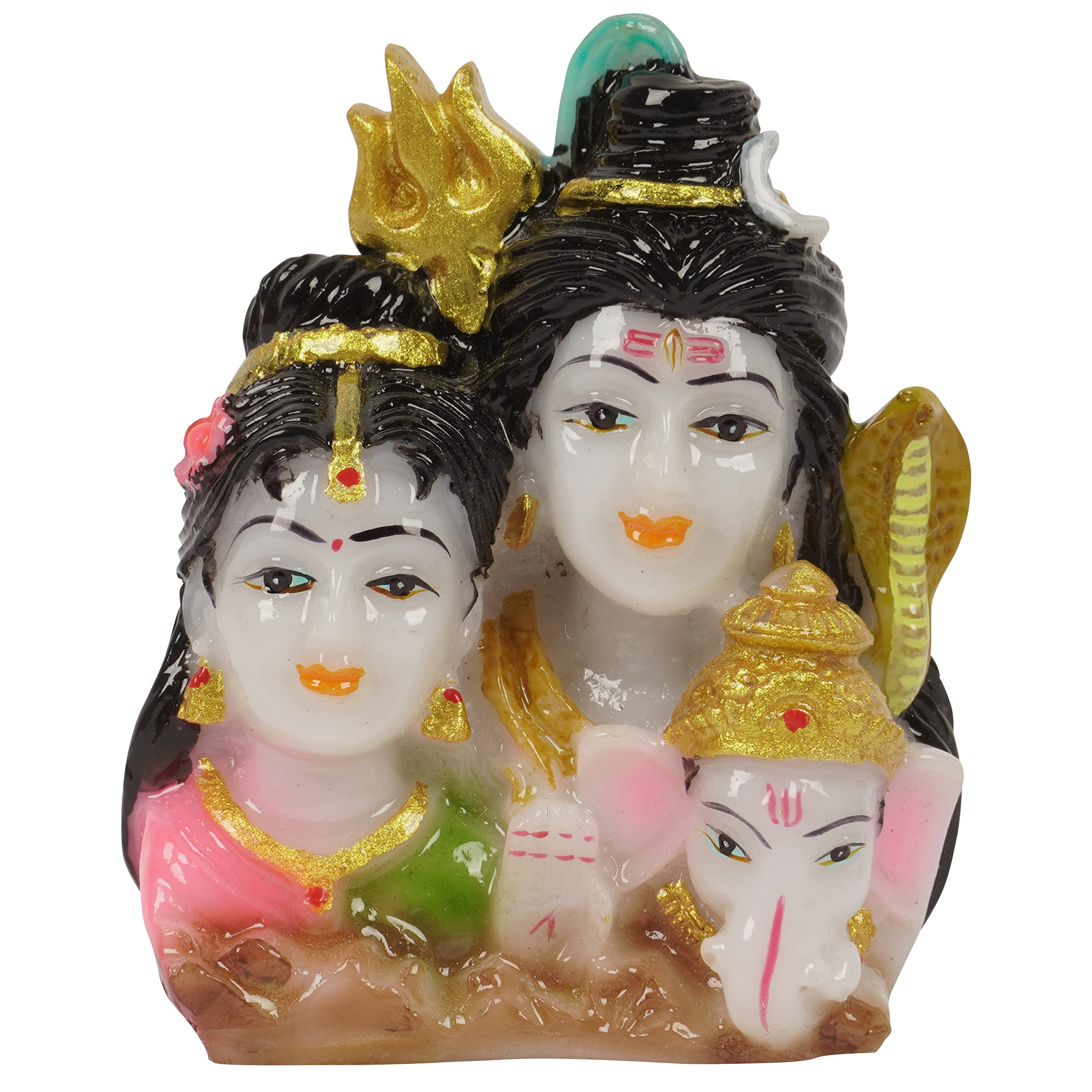 IBA Indianbeautifulart Hindu God Resin Lord Shiva Parvati & Lord Ganesh Idol Modern Artwork Showpiece For Worship Purpose Hindu God Living Room Home Decor-PS