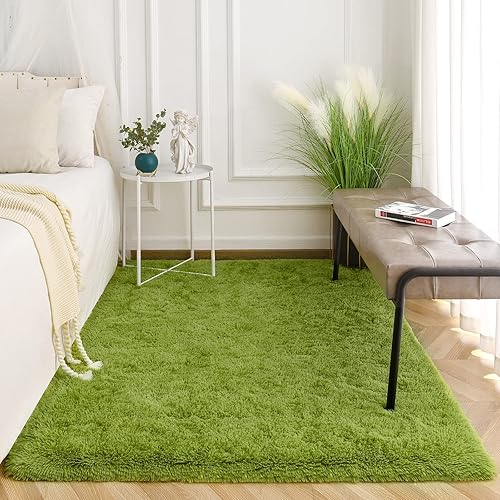 Miniatura 4 de Kimicole - Alfombra de área verde para dormitorio, sala de estar, decoración del hogar, 5 x 8 pulgadas, bonita alfombra esponjosa para apartamentos,