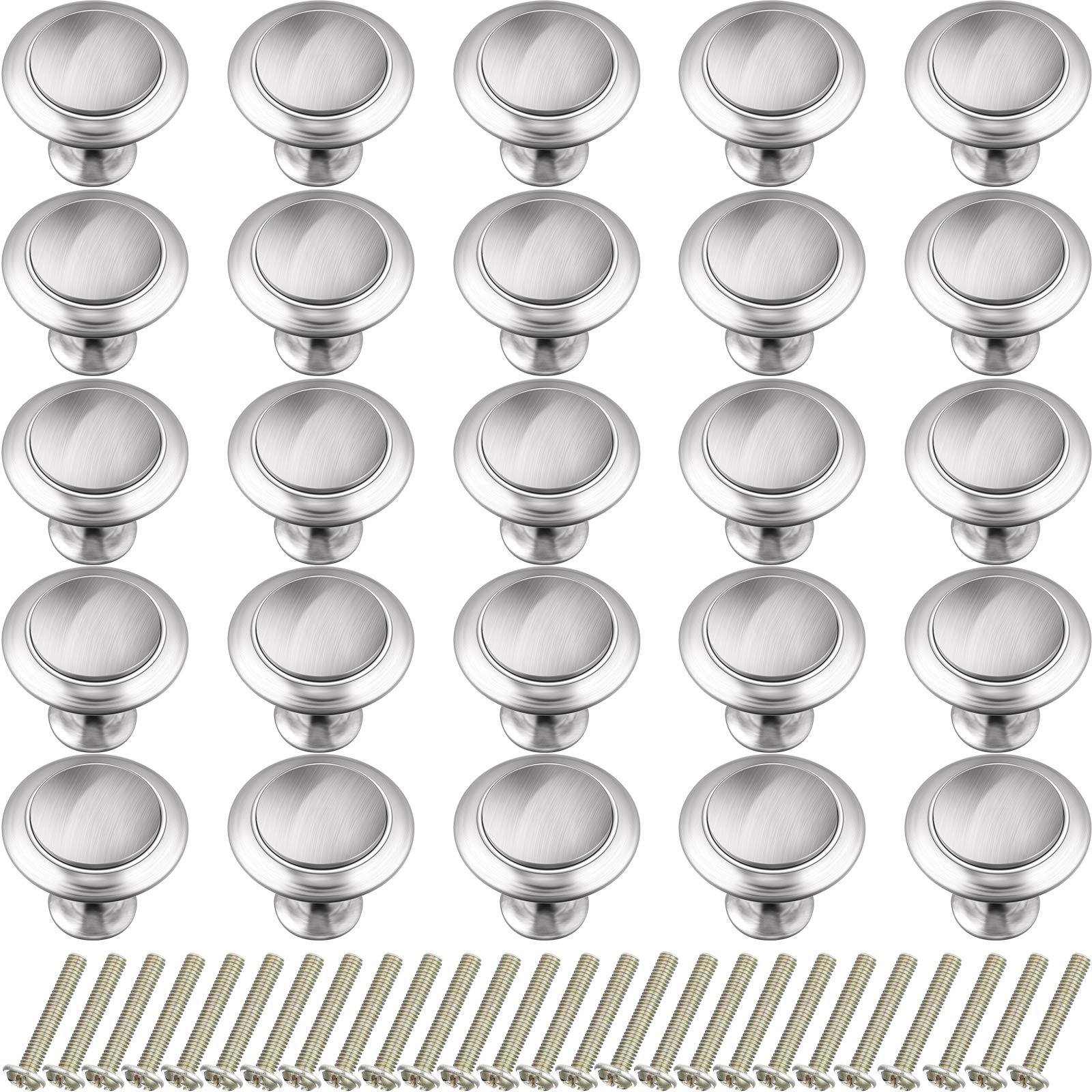 24 Pieces Round Cabinet Knobs 1.06 Inch Cabinet Knobs Satin Nickel Kitchen Drawer Pulls Round Drawer Knobs Kitchen Cabinet Hardware Cupboard Knobs with 24 Screws for Dresser Drawers