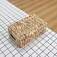 Vista 4 de YAHUAN Cestas tejidas de jacinto de agua para organizar, cestas rectangulares de mimbre con asas integradas, pequeñas cestas de almacenamiento