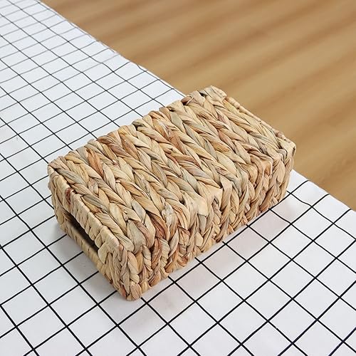 Miniatura 4 de YAHUAN Cestas tejidas de jacinto de agua para organizar, cestas rectangulares de mimbre con asas integradas, pequeñas cestas de almacenamiento para