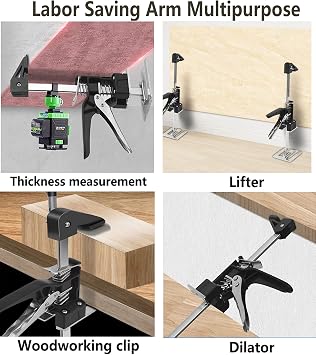 Labor Saving Arm 2PC 15.5 Inch Height Regulator Hand Lifting Tool，Lifter Jack for Installing Cabinets Door And Wooden Panel Lifting Cabinet Board Lifter, Upgrade Black Steel 2pc